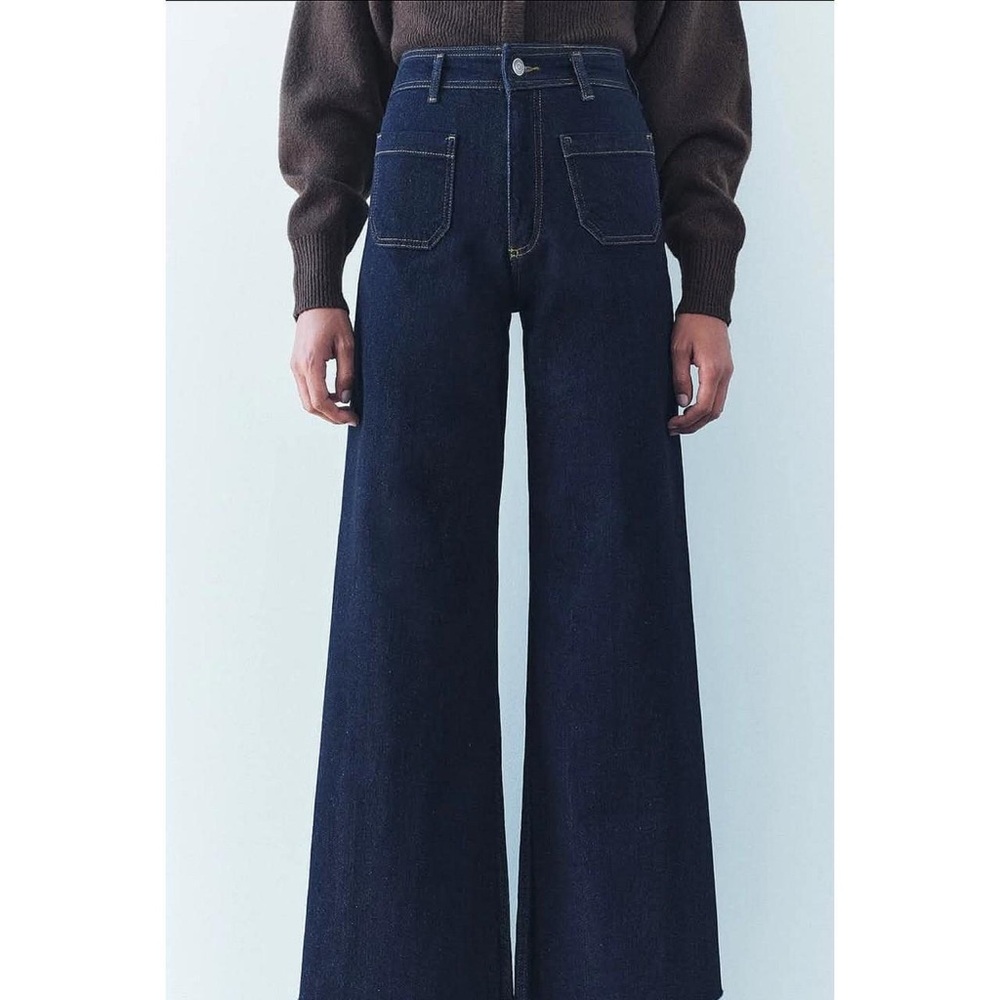 Zara Dark Blue Flare Jeans with front pocket